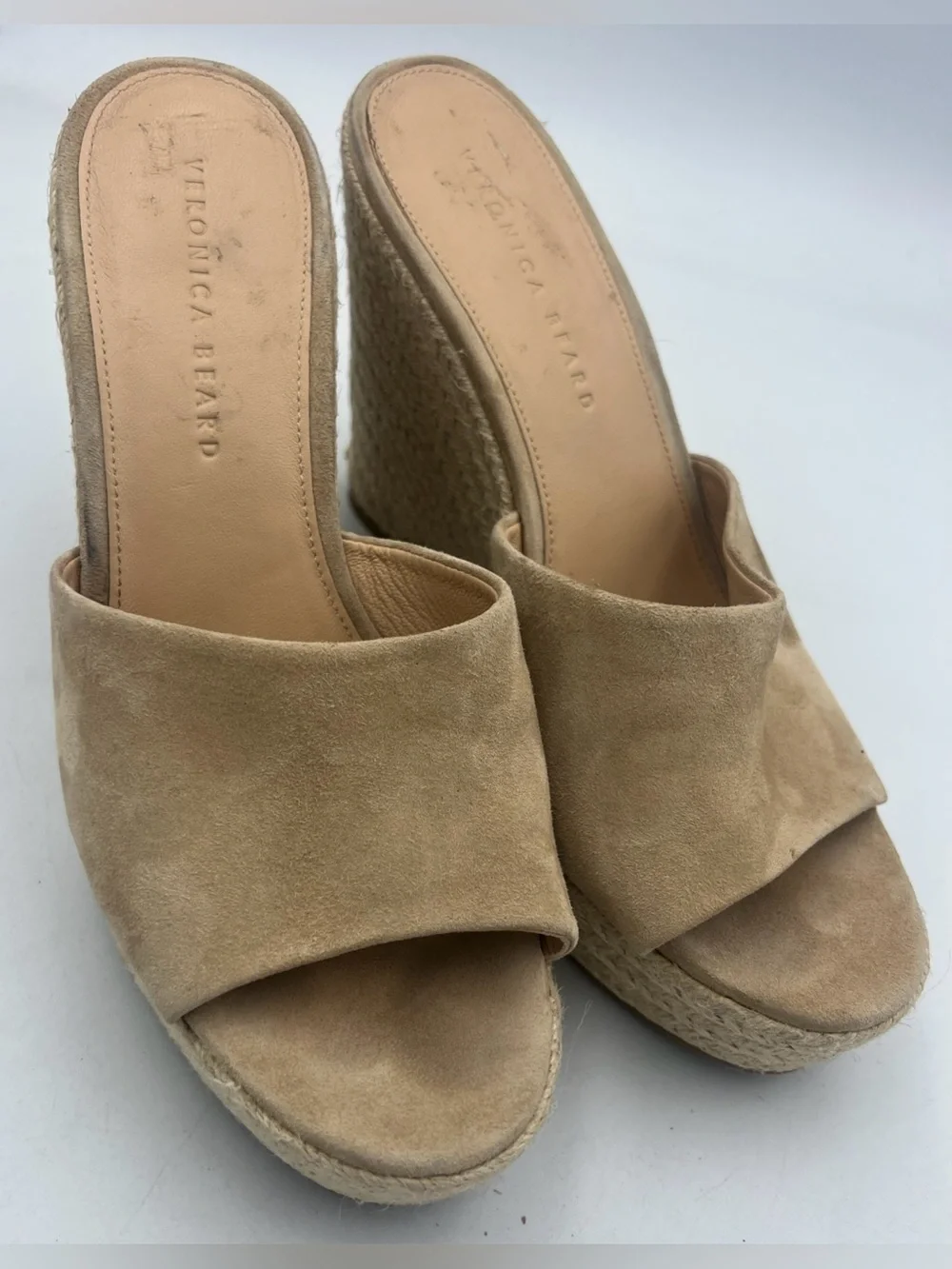 Veronica Beard Women’s Suede Espadrille Wedge Slide Sandals Beige Tan Size 8.5M